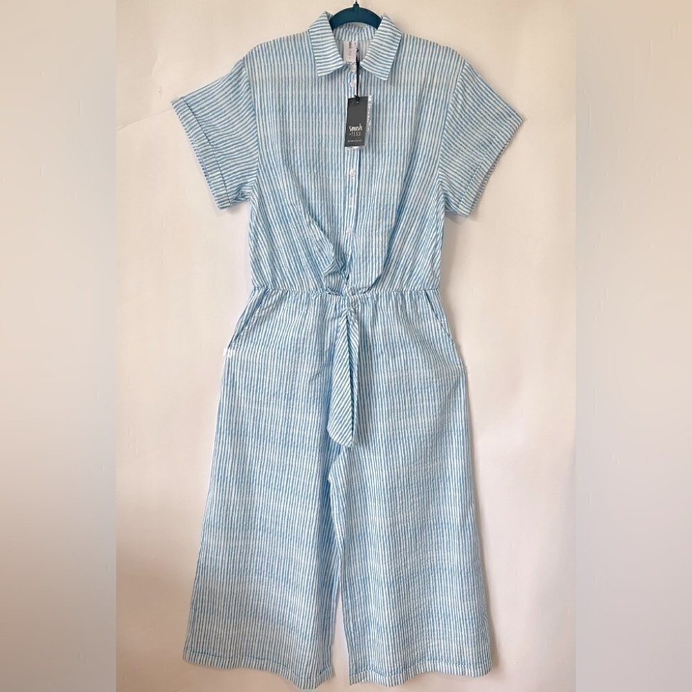 Smash + Tess, Women's Fresh Romper Jumpsuit In Smash Stripe -Blue/White. Size: S